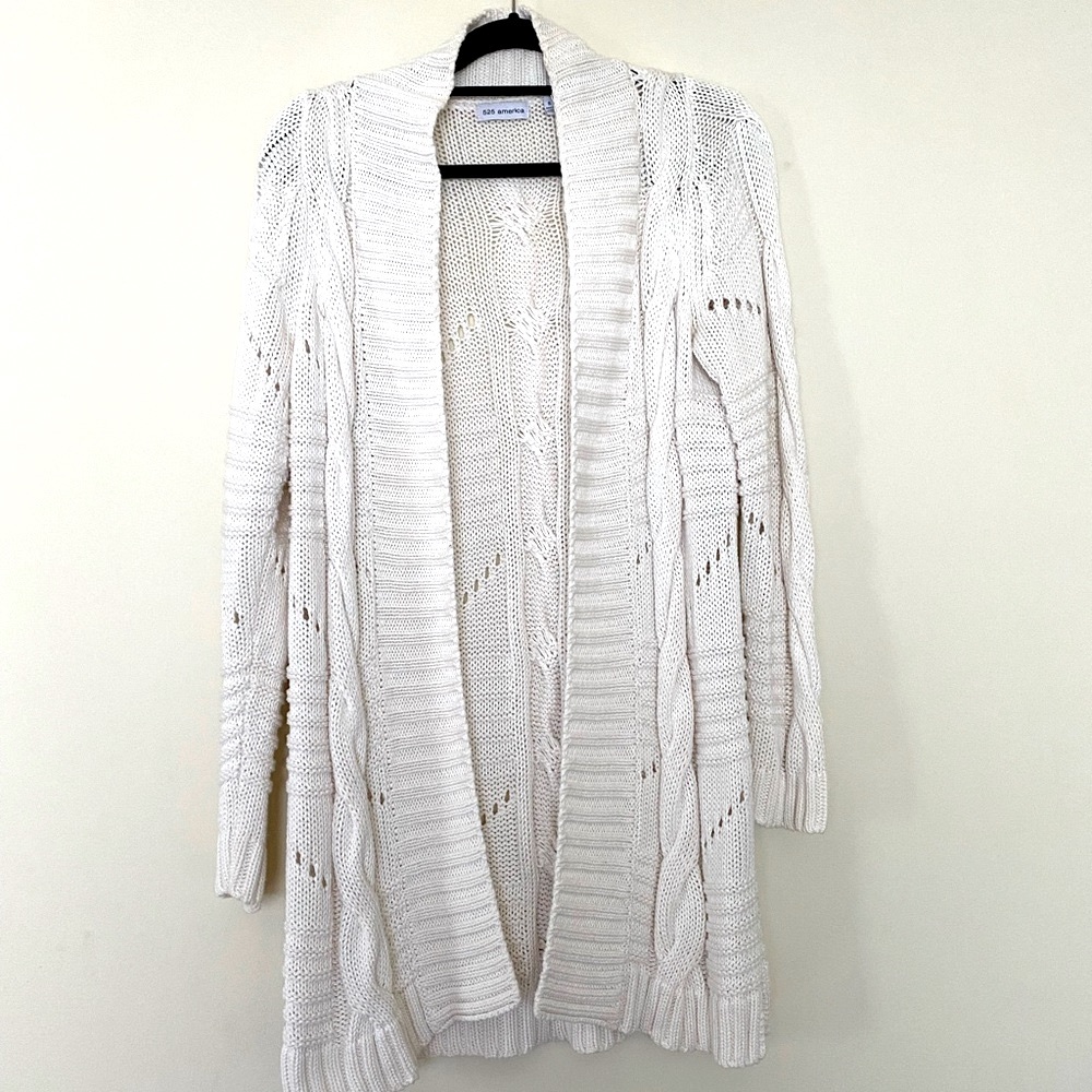 525 AMERICA Long, chunky white open cardigan sweater